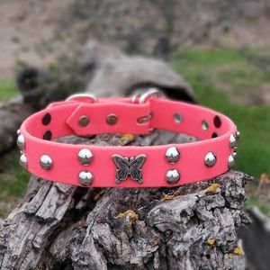 Pink Butterfly Dog Collar with Round Studs